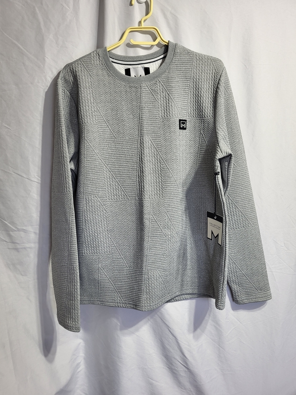 Men's Light Gray Textured Crewneck Sweatshirt, Size Small